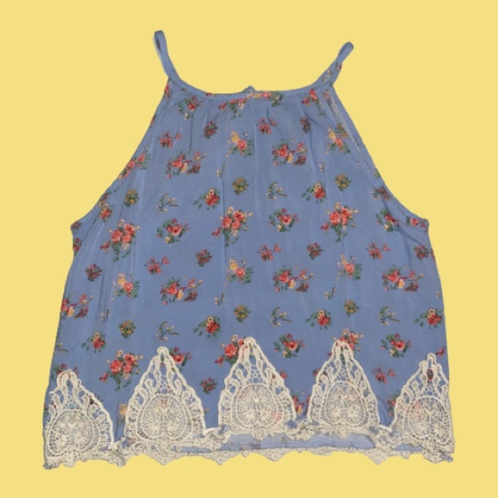 🌟Rue21 Pastel Floral Design & White Lace Tank Top